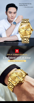 Luxuriöse Edelstahl-Quarzuhr für Herren, hochwertige Freizeit- und Business-Armbanduhr in Gold | 5513 