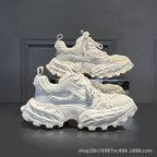 Men's Genuine Leather Height-Increasing Dad Sneakers 2026 Chunky Mesh & Leather Casual Shoes with Elevated Sole
