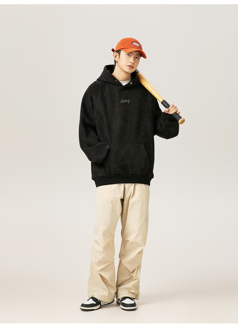 Unisex Kapuzenpullover aus schwerem Wildleder im Retro-Stil im amerikanischen Stil für Herbst und Winter | Locker sitzender Hoodie | L3848 