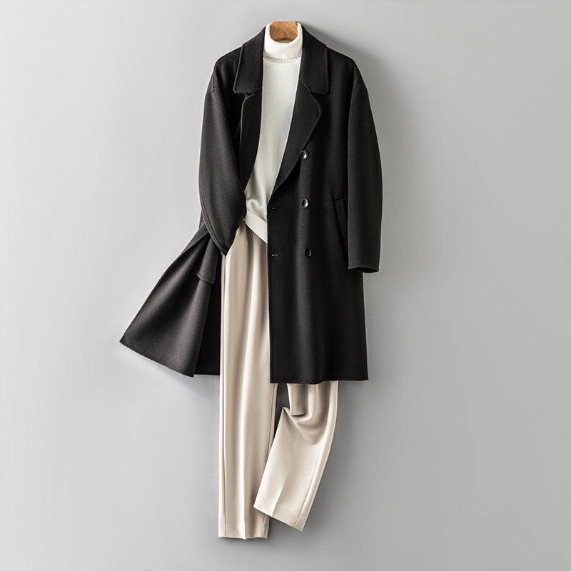 100% Wool Double-Faced Long Coat Men | Premium Tailored Overcoat | Business & Casual Winter Outerwear Wool Trench Coat