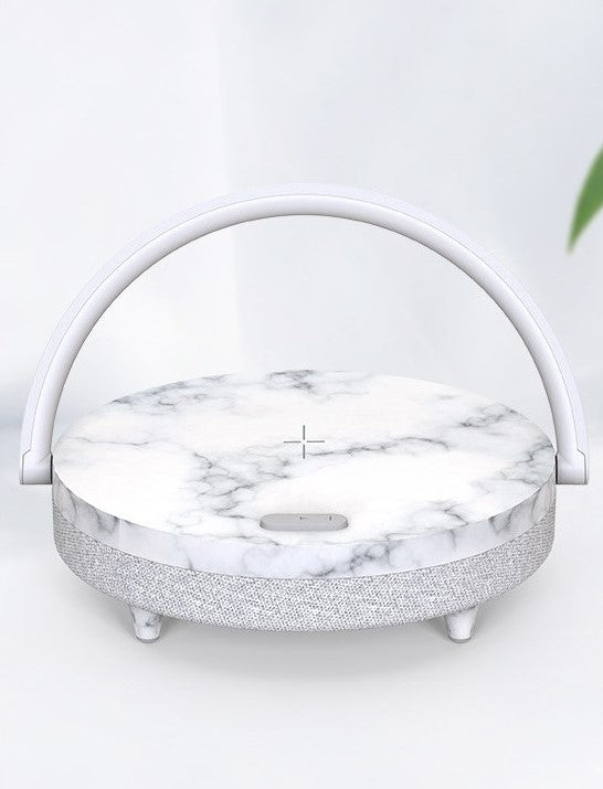 4-in-1-Nachttischlampe mit kabellosem Ladegerät, dimmbarem LED-Bluetooth-Lautsprecher, Telefonhalter und Nachtlicht als Geschenk | Ezvalo 