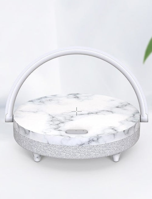 4-in-1-Nachttischlampe mit kabellosem Ladegerät, dimmbarem LED-Bluetooth-Lautsprecher, Telefonhalter und Nachtlicht als Geschenk | Ezvalo 