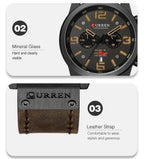 Herren Lederuhr Chronograph Armbanduhr Business Quarz Kalender Militäruhr | 8314 