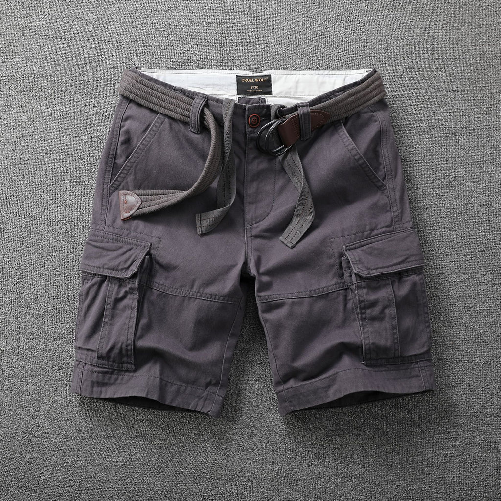 Herren Sommer Locker Gerader Gürtel Outdoor Solide Baumwolle Multi Pocket Shorts | 170 