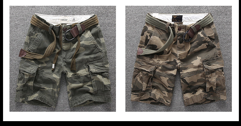 Herren Sommer Locker Gerader Gürtel Outdoor Solide Baumwolle Multi Pocket Shorts | 170 