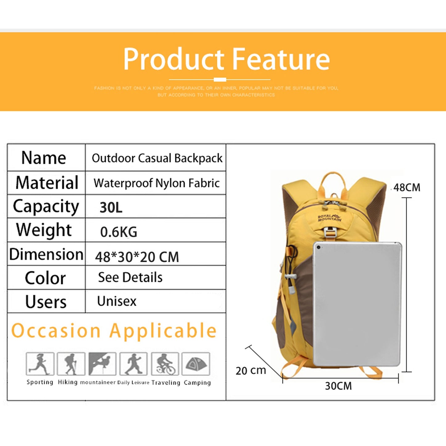 Royal Mountain 30L Wanderrucksack – Leichter wasserdichter Tagesrucksack UK | 1782A 