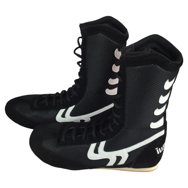 Professional Boxing Training Shoes | High-Top Competition Fight Shoes with Gum Rubber Sole Martial Arts Footwear | Fight001
