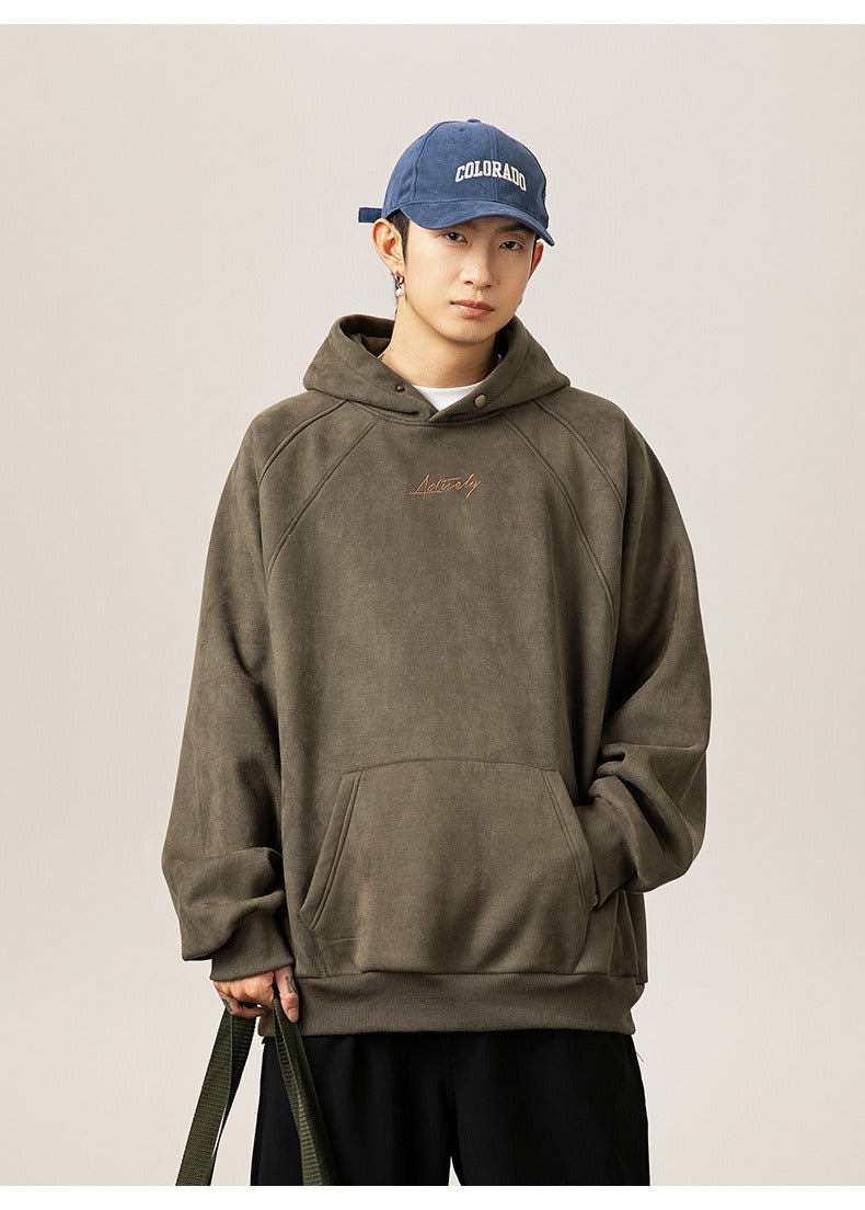 Unisex Kapuzenpullover aus schwerem Wildleder im Retro-Stil im amerikanischen Stil für Herbst und Winter | Locker sitzender Hoodie | L3848 