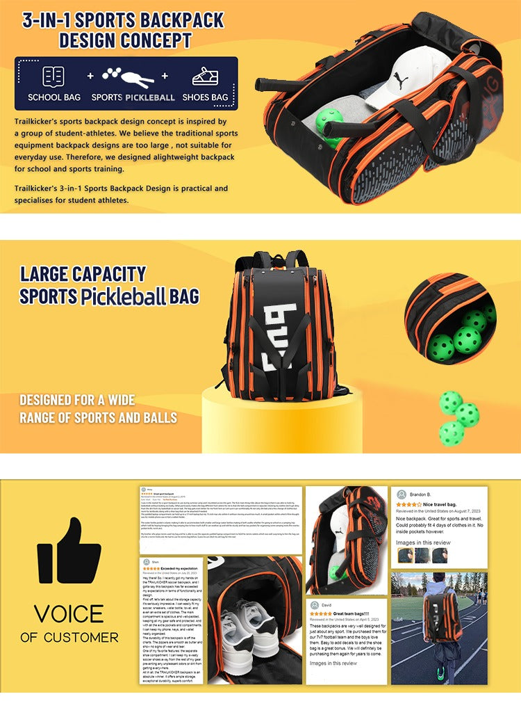 Large Capacity Gym & Sports Backpack – Perfect for Pickleball, Tennis, Camping & Hiking| 61-P2439