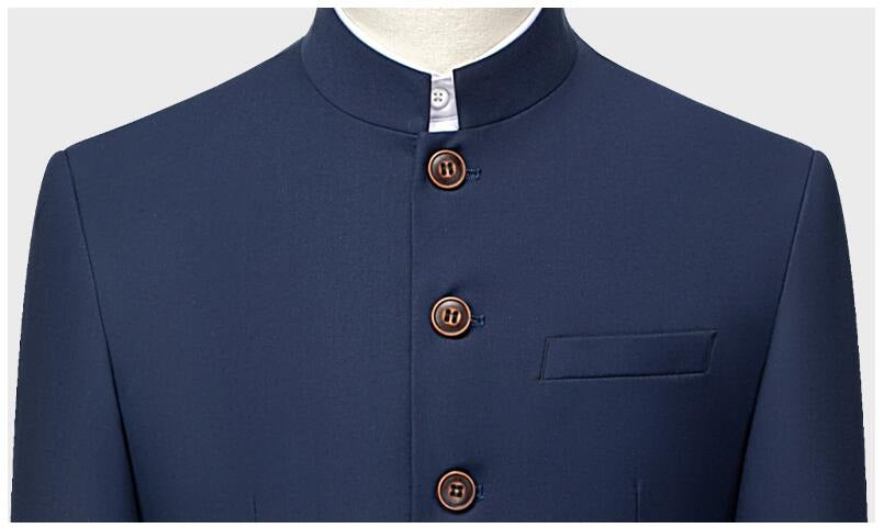 Lässiger Business-Anzug für Herren mit Stehkragen, einfarbig, einreihiger Zhongshan-Zweiteiler | 203 