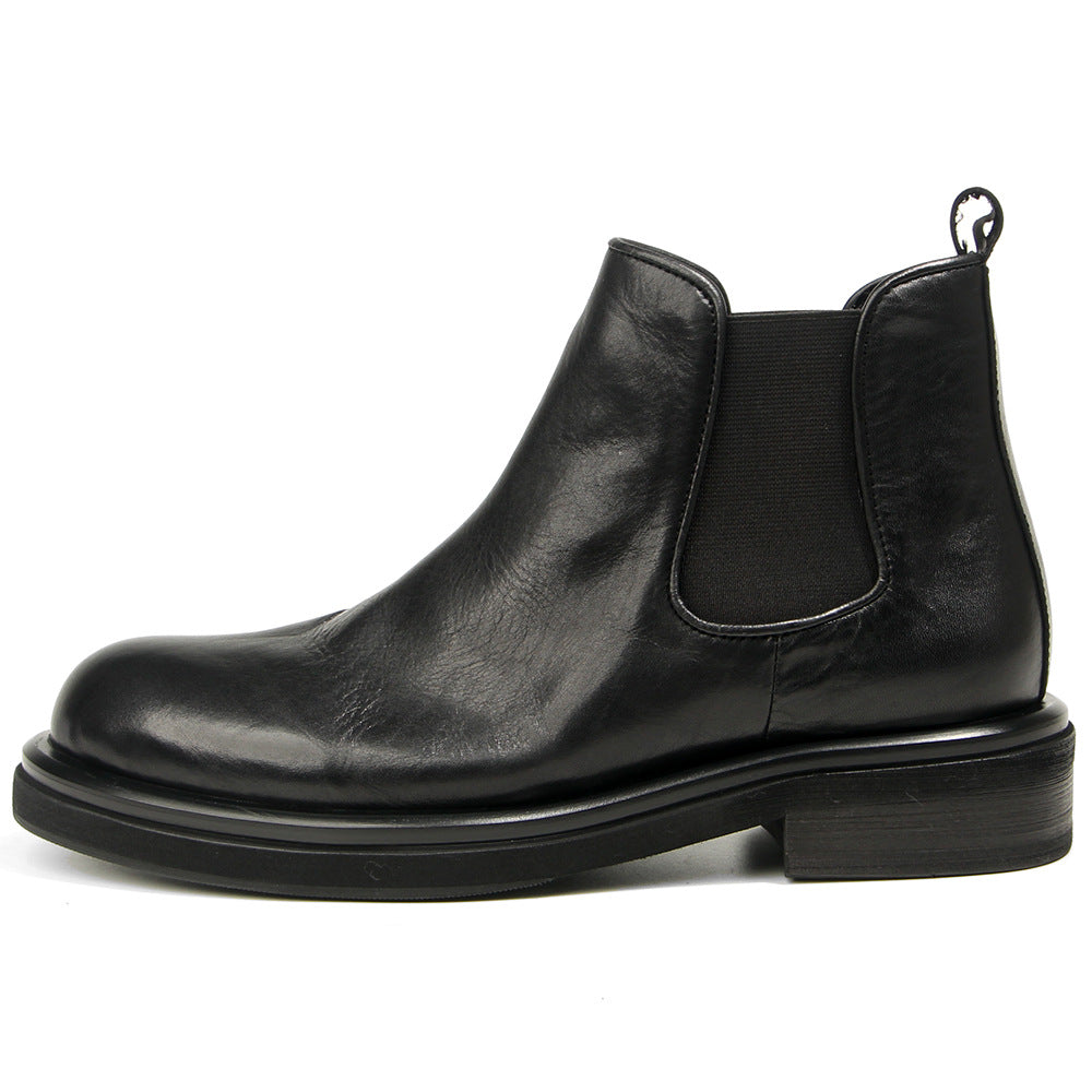 TELUOLU Men's Chelsea Boots | Premium Leather High-Top Boots | Chunky Sole British Retro Ankle Boots | 603-1