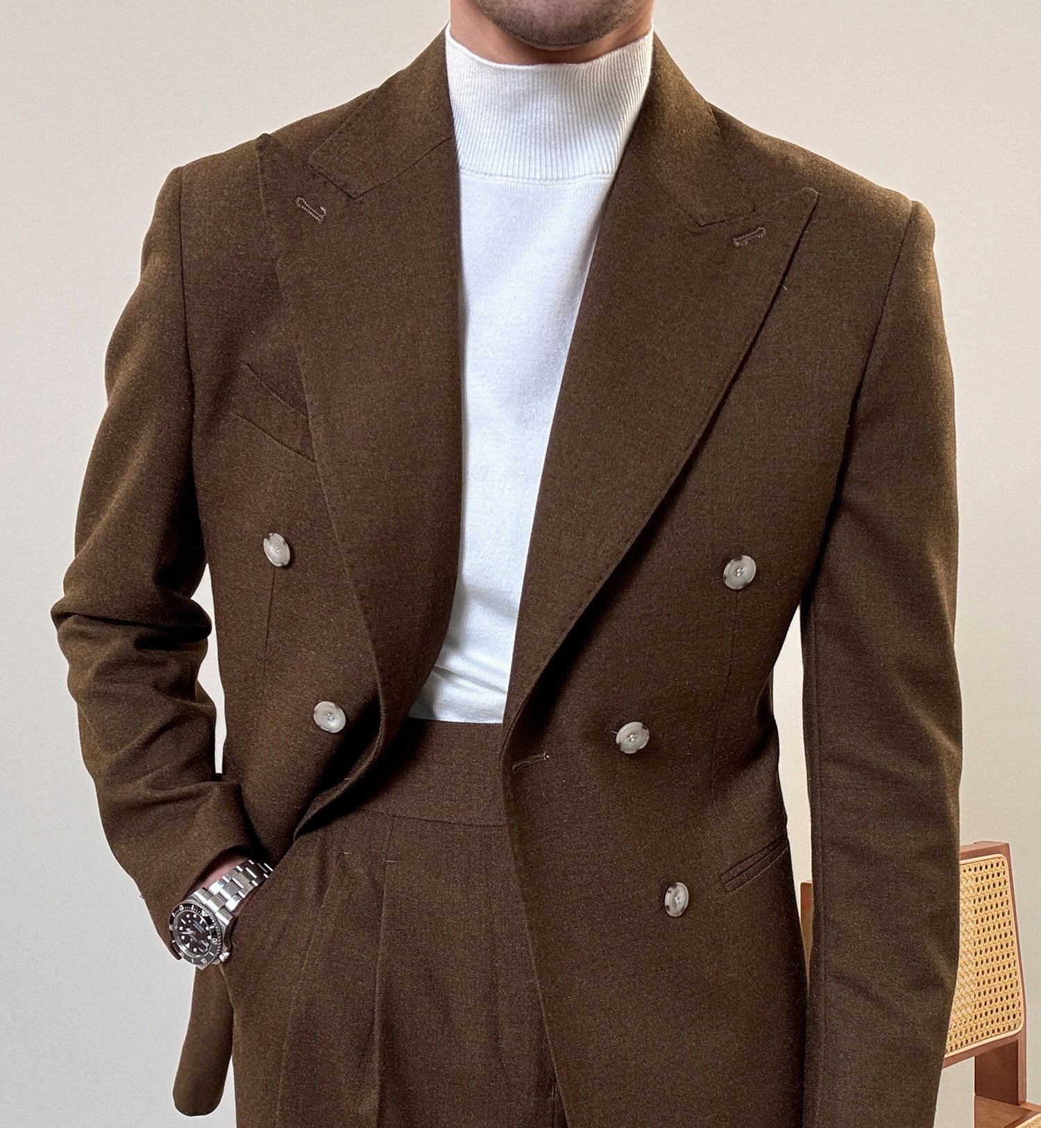 Hochwertiger italienischer zweireihiger Herrenanzug mit Reverskragen, leger, formell, 2-teilig, Anzugjacke und Hose | JSN692 