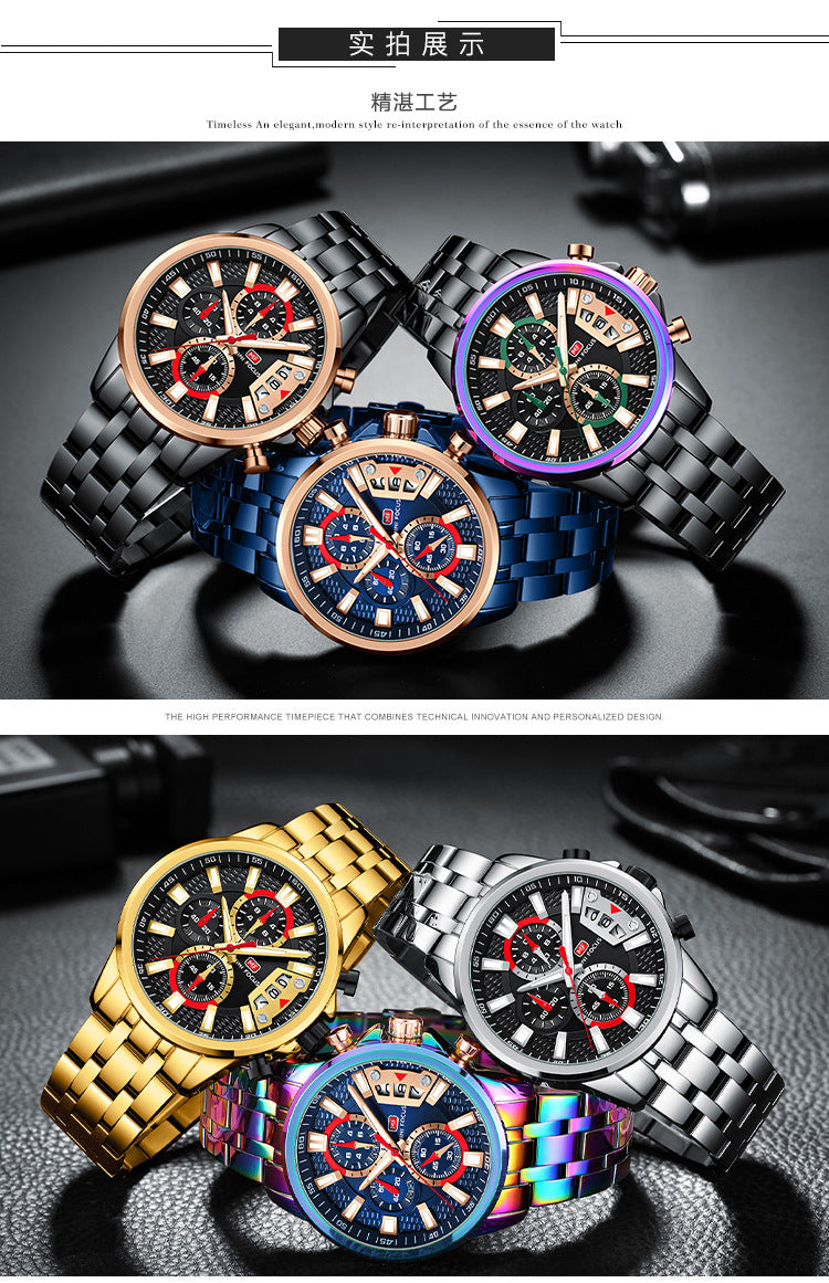 Herren Edelstahl Uhren Chronograph Uhr Luxus Leuchtende Quarz Armbanduhr | MF0352G 