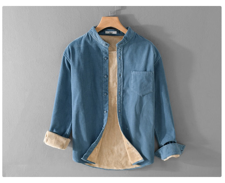 Winter Verdicktes Casual Vintage Stehkragen Cord Langarmhemd Samt Dicke Warme Oberteile | 9433 