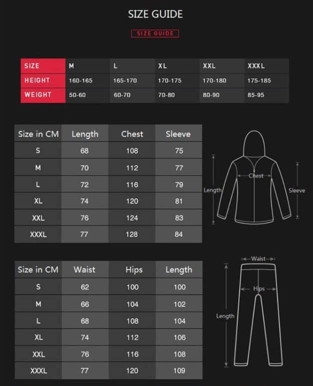 Hochwertiger Saunaanzug für Herren, Saunajacke, Hose, Trainingsanzüge fürs Fitnessstudio | TC2882 