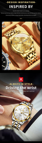 Luxuriöse Edelstahl-Quarzuhr für Herren, hochwertige Freizeit- und Business-Armbanduhr in Gold | 5513 