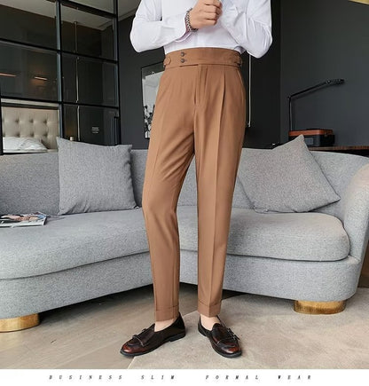 Stylish Business Pleated Suit Pants Trendy Fashion High Waist Casual Slim Fit Vintage Pencil Trousers Office Dress Pants | F01