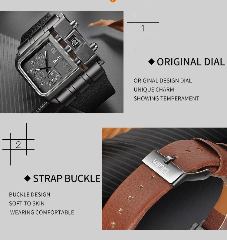Herrenarmbanduhr Militär Armee Quadratisch Großes Zifferblatt Uhr Sport Lederarmband Quarzuhr | 3364 