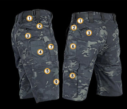 Short de travail cargo pour homme avec plusieurs poches pour course à pied, entraînement, randonnée, pantalon tactique imperméable | RSP01 