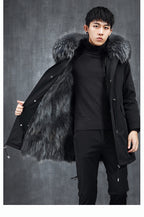 Aourun Men's Long Parka with Fox Fur Trim | 2025 Winter Hooded Jacket | Plush Mid-Length Faux Fur Lined Coat | 210