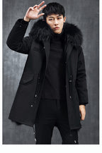 Aourun Men's Long Parka with Fox Fur Trim | 2025 Winter Hooded Jacket | Plush Mid-Length Faux Fur Lined Coat | 210