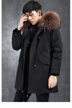 Aourun Men's Long Parka with Fox Fur Trim | 2025 Winter Hooded Jacket | Plush Mid-Length Faux Fur Lined Coat | 210