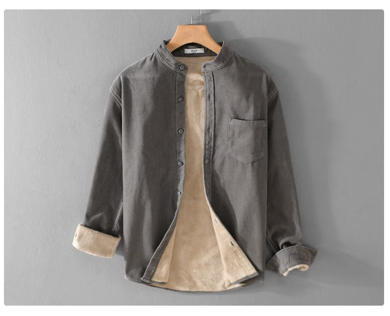 Winter Verdicktes Casual Vintage Stehkragen Cord Langarmhemd Samt Dicke Warme Oberteile | 9433 