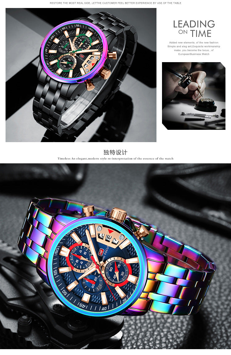 Herren Edelstahl Uhren Chronograph Uhr Luxus Leuchtende Quarz Armbanduhr | MF0352G 