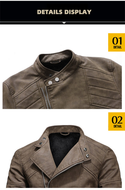 Veste en cuir PU pour homme, rembourrée, revers oblique, fermeture éclair, col montant coréen, blazer | KH-138 