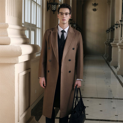 Gents Trench coat Premium Wool-Cotton Blend Peacoat Double-Breasted Mid-Length Overcoat Casual Oversized Lapel Coat