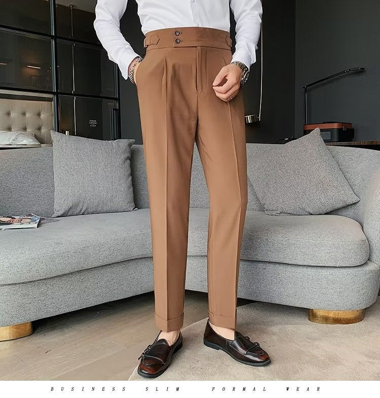 Stylish Business Pleated Suit Pants Trendy Fashion High Waist Casual Slim Fit Vintage Pencil Trousers Office Dress Pants | F01