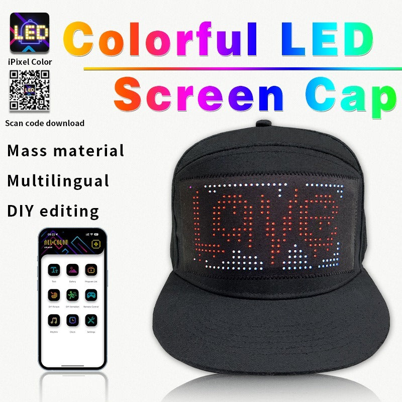 App-gesteuerte LED-Kappe Bluetooth Vollfarbdisplay Nachricht Wiederaufladbarer Hut Cooles Partykostüm | HMZ-005