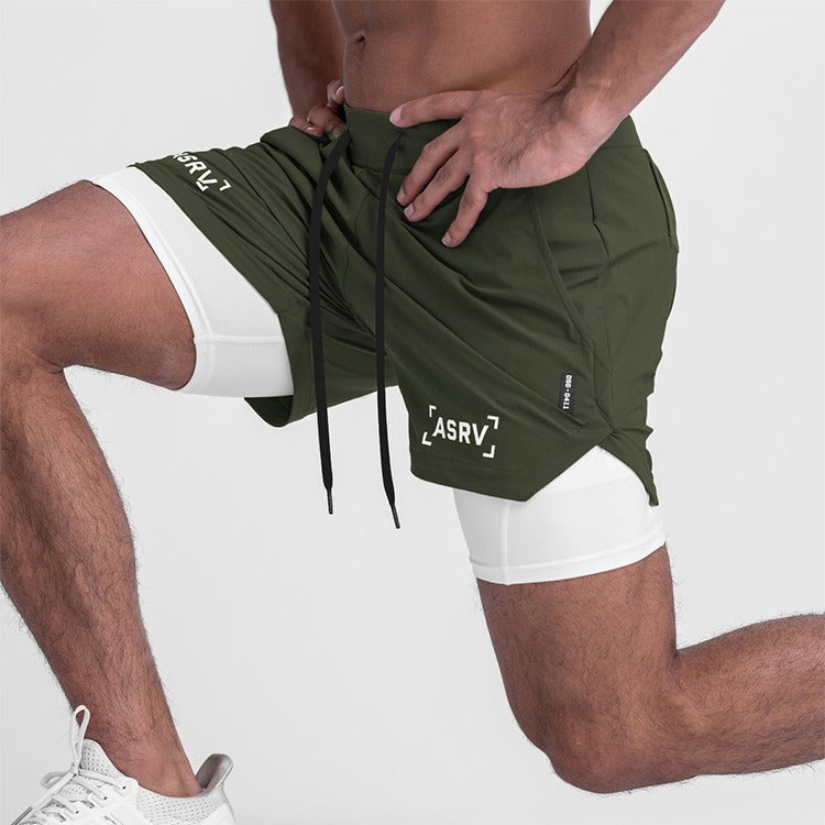 Neue Doppeldecker-Laufshorts Fitness Workout Bermuda Schnelltrocknende Kurze Hosen Unterteile | K-55 