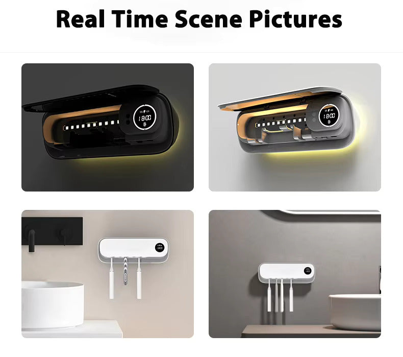 UVC-Zahnbürstensterilisator, wandmontierter Familienhalter mit USB-Ladefunktion und Ventilatortrocknung | SR-M4 