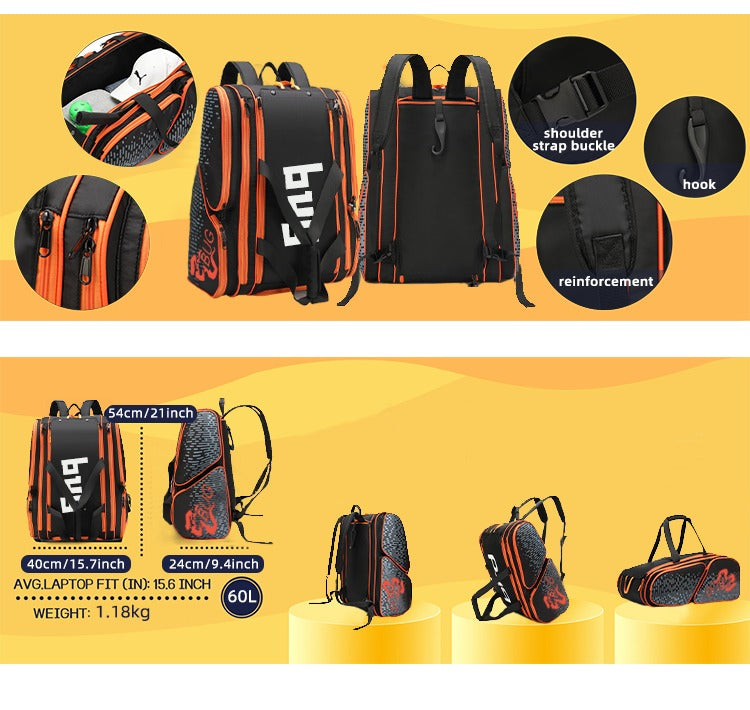 Großer Fitness- und Sportrucksack – Perfekt für Pickleball, Tennis, Camping und Wandern | 61-P2439 