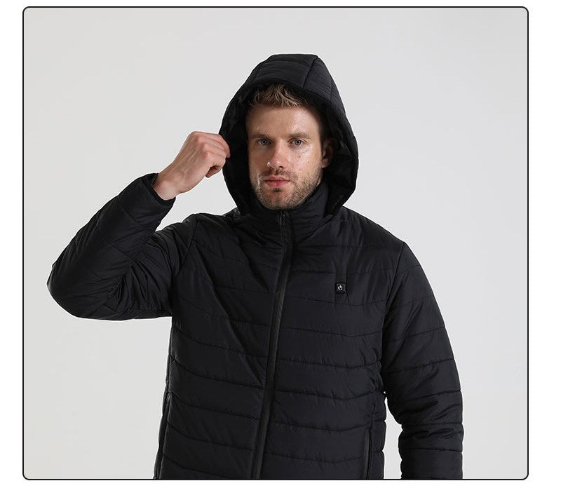Beheizte Daunenjacke für den Winter, wiederaufladbarer Akku, USB, elektrisch beheizt, Smart-Jacke mit Kapuze | M09 