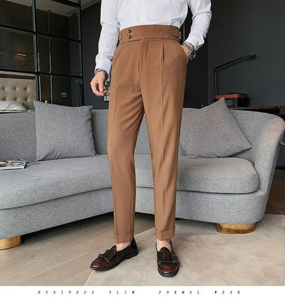 Stylish Business Pleated Suit Pants Trendy Fashion High Waist Casual Slim Fit Vintage Pencil Trousers Office Dress Pants | F01