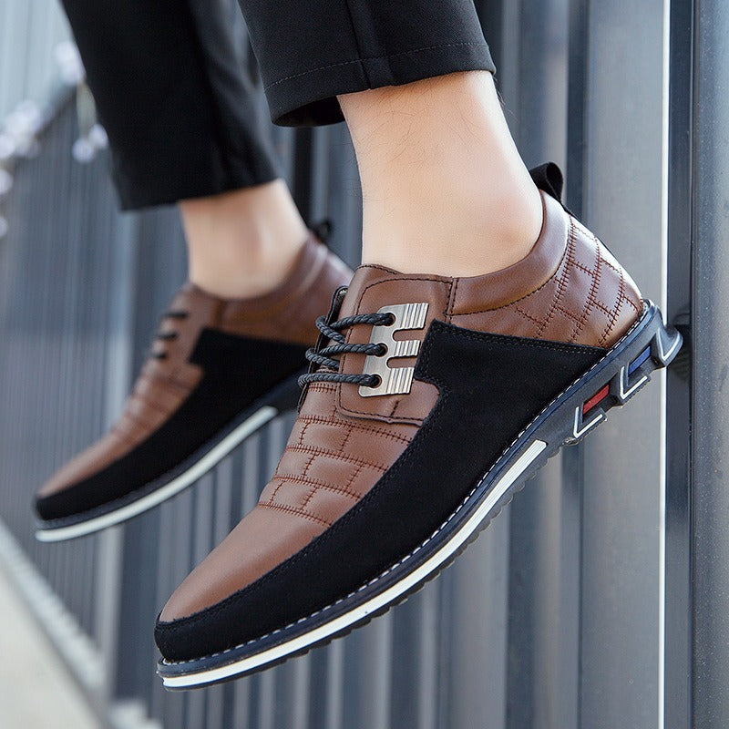 Herren-Derby-Schuhe im britischen Stil mit Karomuster, rutschfeste Leder-Loafer, Mokassins, Hochzeitsschuhe |