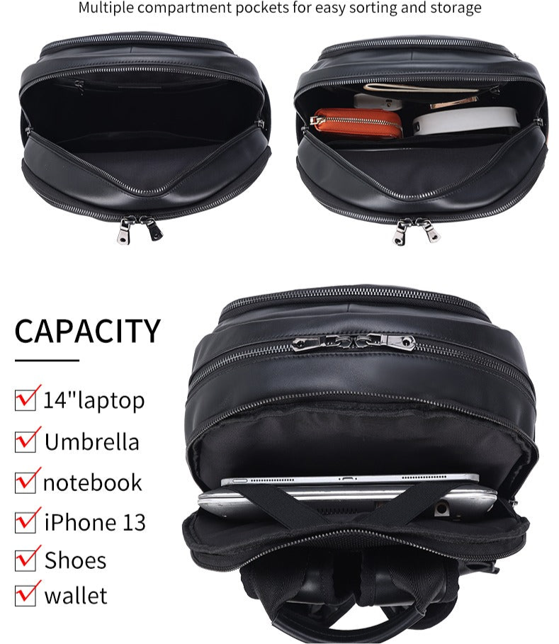 Hochwertiger, wasserdichter Rucksack aus echtem Rindsleder mit großem Fassungsvermögen, tragbarer Multifunktions-Laptop-Rucksack | 3737 