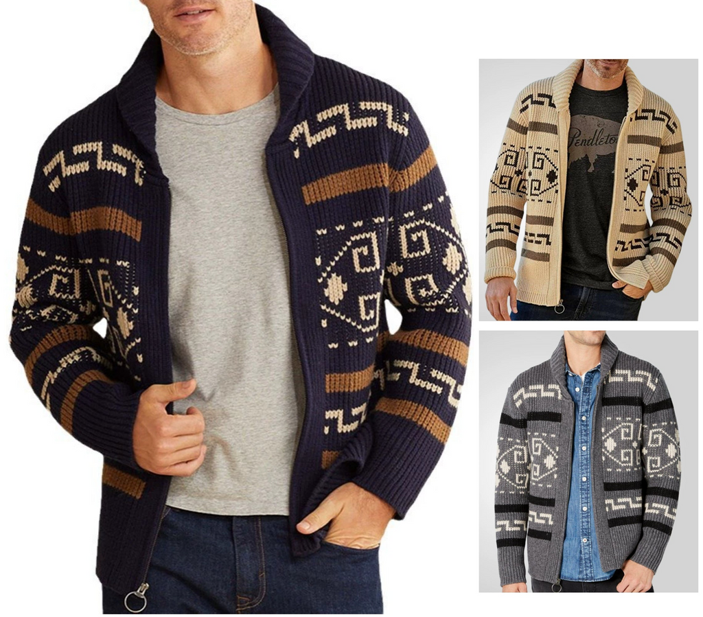 Stilvolle Slim Fit Jacquard-Strickjacke für Herren mit langen Ärmeln, lässiger Reverspullover | SY0013 