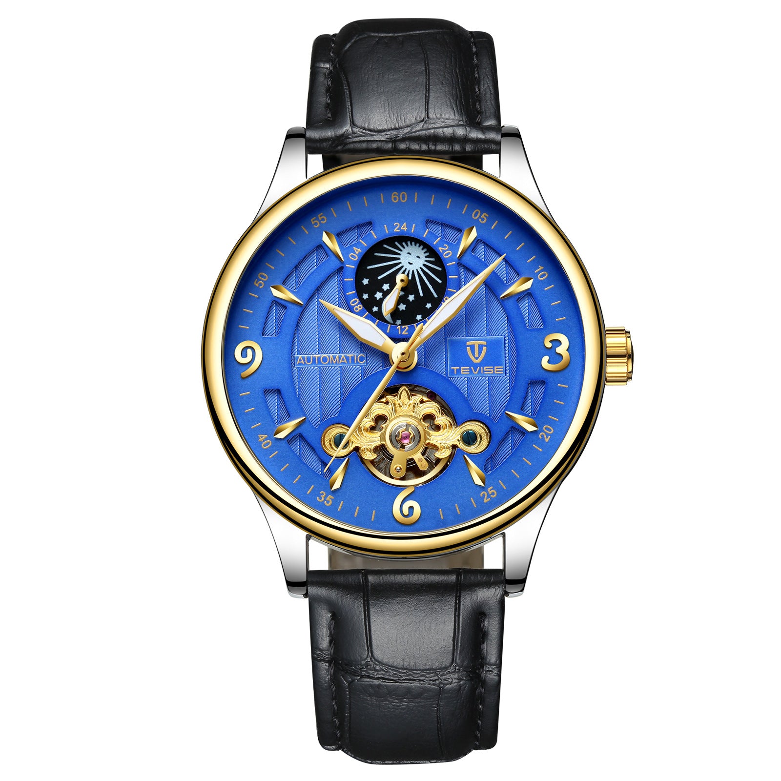 Herren-Automatikuhr aus Leder, mechanisch, Tourbillon, wasserdicht, Freizeituhr | T820b 