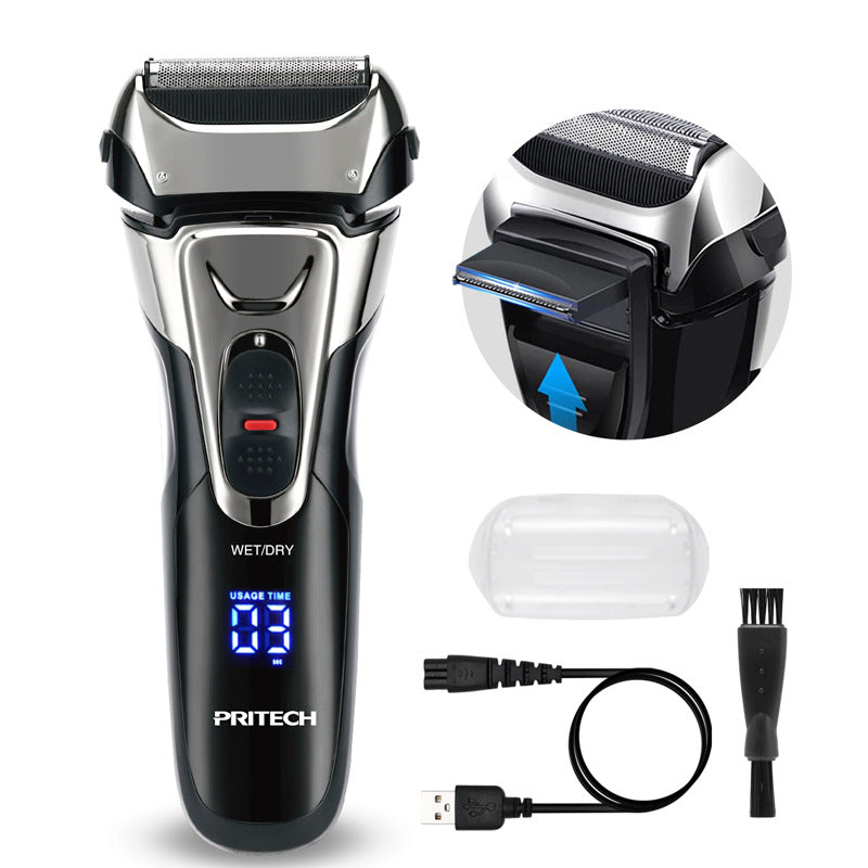 Dreifachklingen-Elektrorasierer für Herren, LCD-Display, IPX6, wasserdicht, wiederaufladbarer USB-Trimmer | RSM-1577 