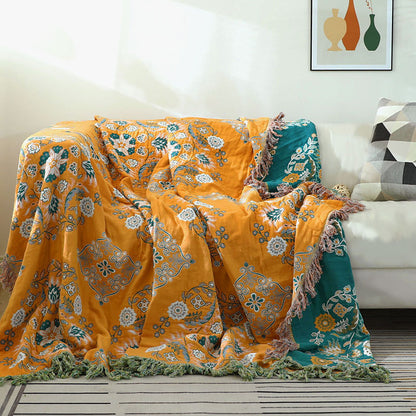 Bohemian Elegance Luxury Cotton Blanket Violet Design for Sofa & Home Décor | YENLN01