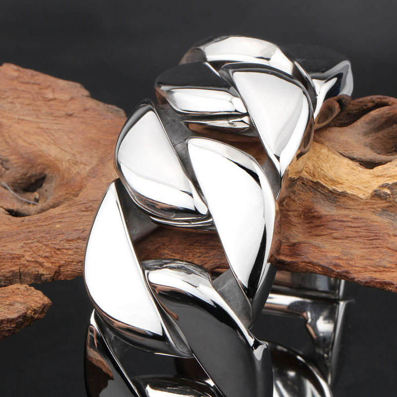 Dickes Herrenarmband aus Titanstahl, glänzend und dominant, Modeschmuck, trendiges Stückarmband | KB31778-D 