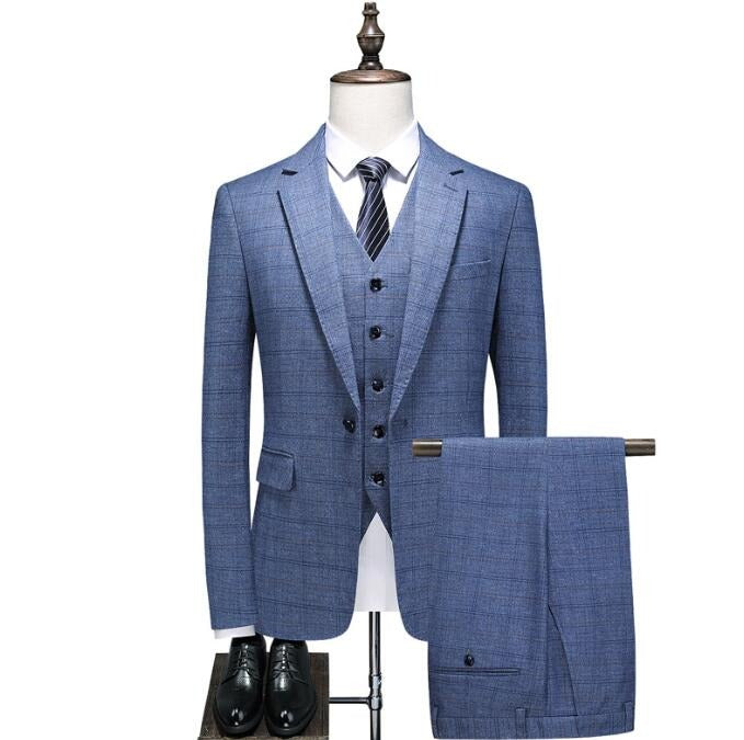 Dreiteiliger Anzug im britischen Stil für Herren, Business Casual, kariert, für Bräutigam und Hochzeitskleid, schmale Anzüge | 6835