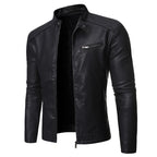 Winter Herren Motorrad Lederjacke Stehkragen Ledermantel 