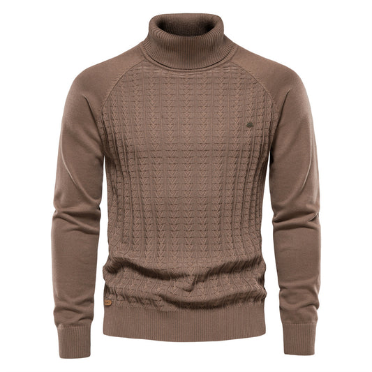 Cardigan à col roulé coupe slim pour homme, pull décontracté en tricot thermique | Y334 