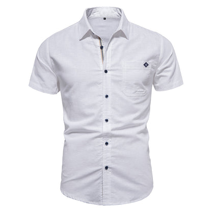 Men's Solid Color Slim Fit Embroidered Short Sleeve Casual Shirt | SH690