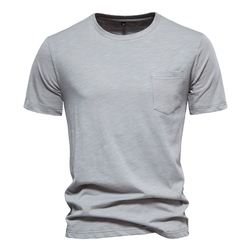 Men's Basic Chest Pocket Round Neck Short Sleeves T-Shirt | F039