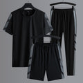 Herren-Set Kleidung 3-teilig T-Shirt Kurzarm Einfarbig Sommer-Sets | 1083 